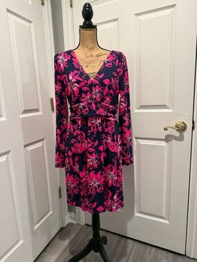 Lilly Pulitzer Navy Blue and Hot Pink Floral Mirina Dress.